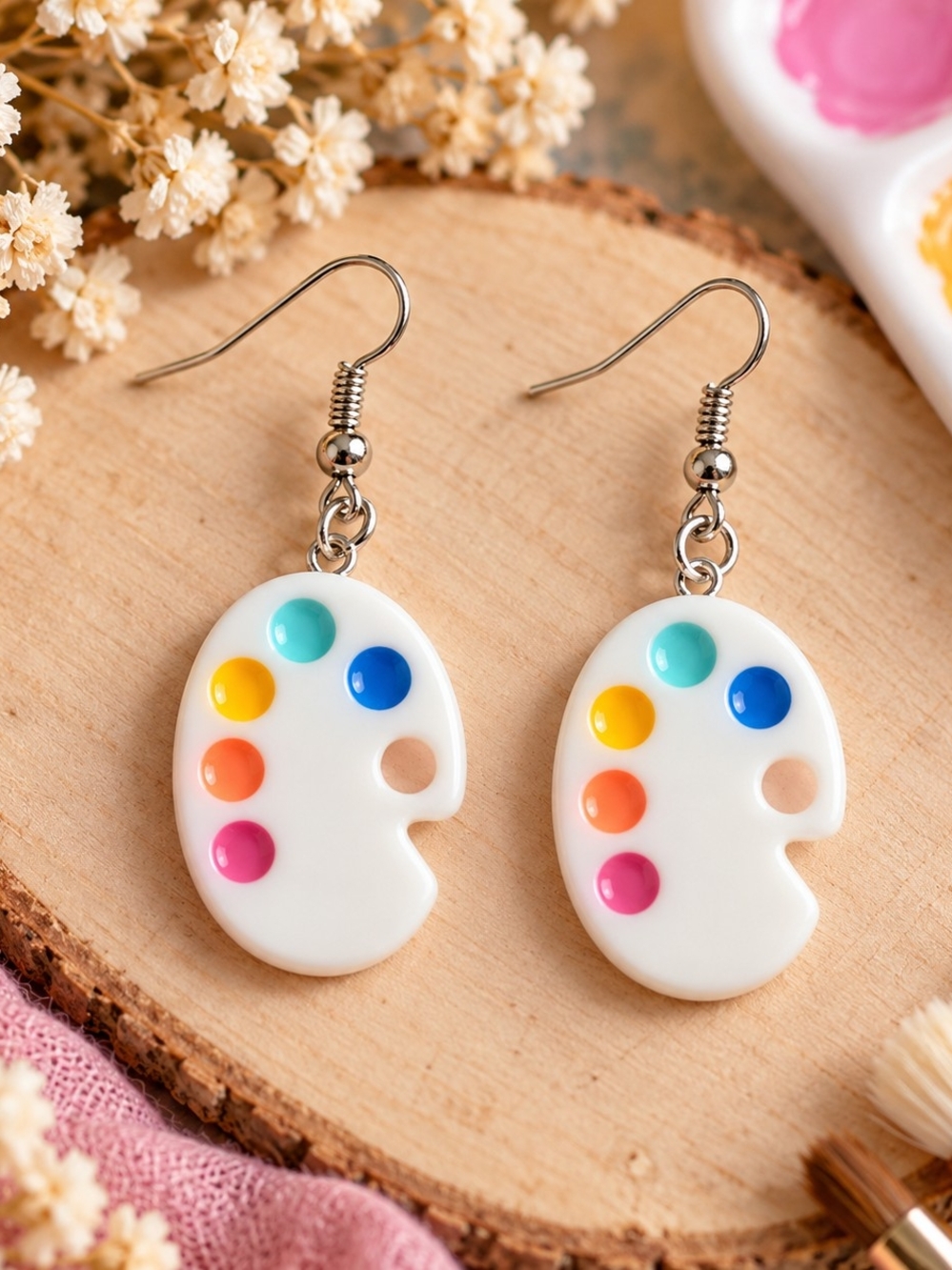 Resin Paint Palette Dangle Drop Earrings New